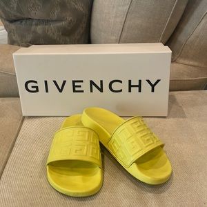 Givenchy 4g Leather Rubber Slides Neon Yellow 35